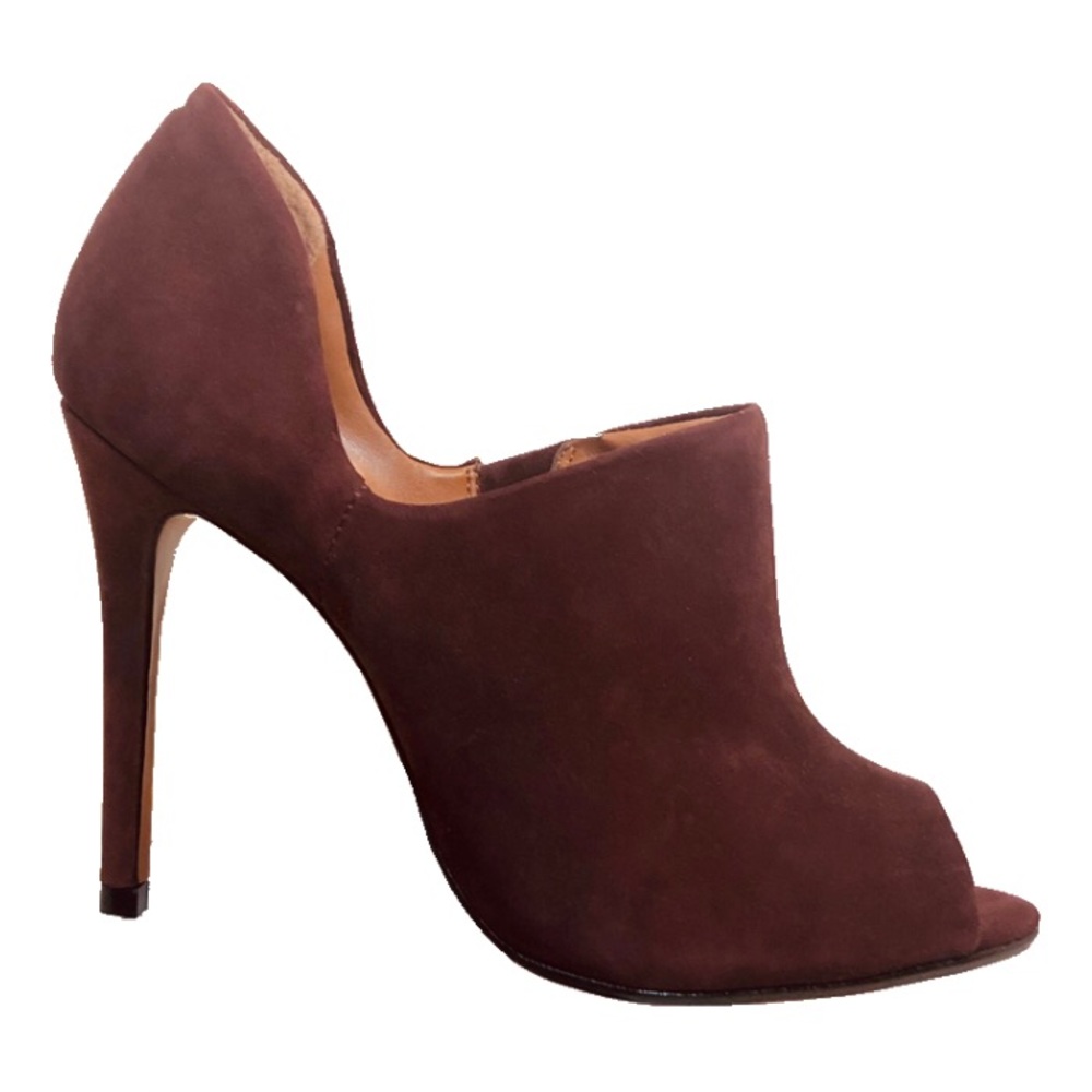 😍SCHUTZ DARK WINE Nubuck OPEN TOE BOOTIES HEELS